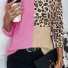 Hot Dear-Lover Leopard Colorblock Waffle Knit Top Bonbon