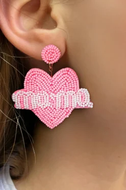 Outlet Dear-Lover Mama Heart Shape Beaded Stud Earrings Bonbon