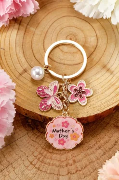 Online Dear-Lover Mothers Day Butterfly Flower Pearl Charm Alloy Keychain Bonbon