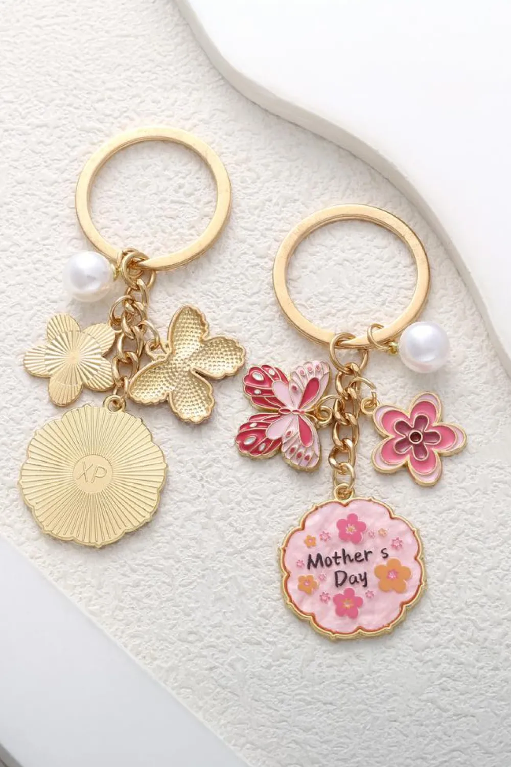 Online Dear-Lover Mothers Day Butterfly Flower Pearl Charm Alloy Keychain Bonbon