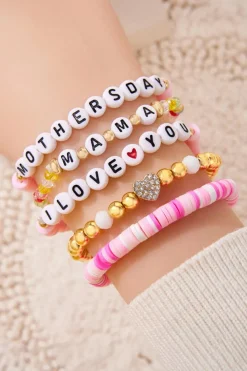 New Dear-Lover Mothers Day Slogan Beaded Multi Layer Bracelet Bonbon