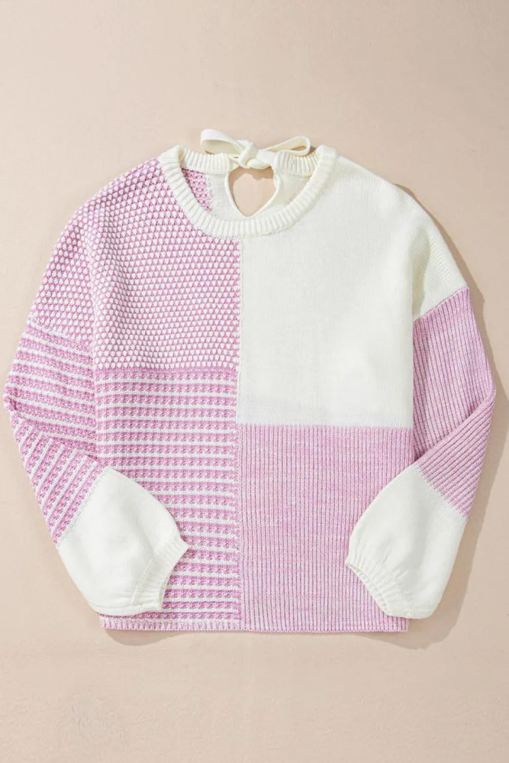 Sale Dear-Lover Neutral Colorblock Tie Back Sweater Bonbon