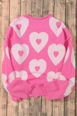 New Dear-Lover Pearl Beaded Heart Drop Shoulder Sweater Bonbon