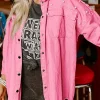 New Dear-Lover Pearl Beaded Raw Hem Button Up Denim Jacket Bonbon