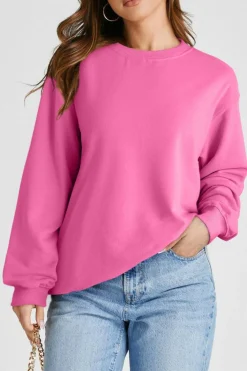Fashion Dear-Lover Plain Drop Shoulder Crewneck Pullover Sweatshirt Bonbon