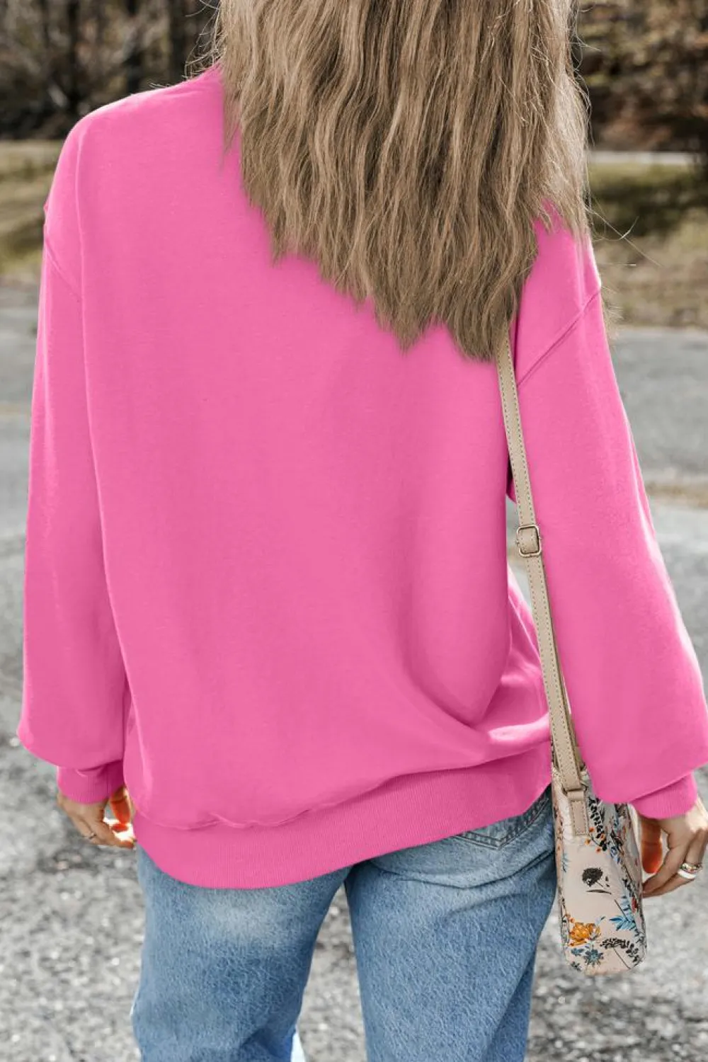 Fashion Dear-Lover Plain Drop Shoulder Crewneck Pullover Sweatshirt Bonbon