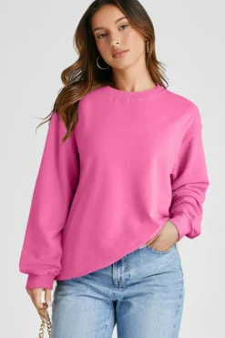 Fashion Dear-Lover Plain Drop Shoulder Crewneck Pullover Sweatshirt Bonbon
