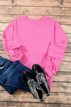 Fashion Dear-Lover Plain Drop Shoulder Crewneck Pullover Sweatshirt Bonbon