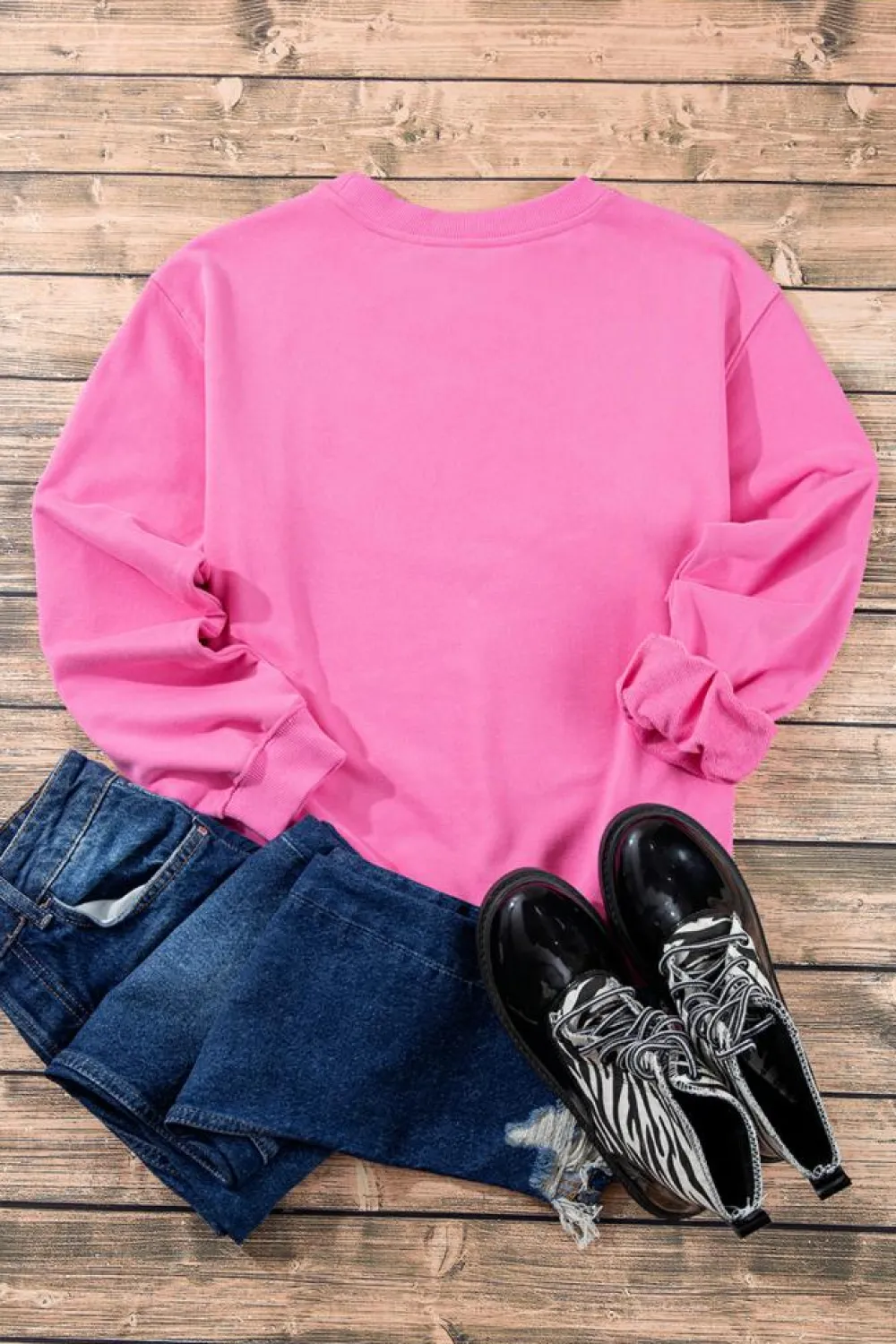 Fashion Dear-Lover Plain Drop Shoulder Crewneck Pullover Sweatshirt Bonbon