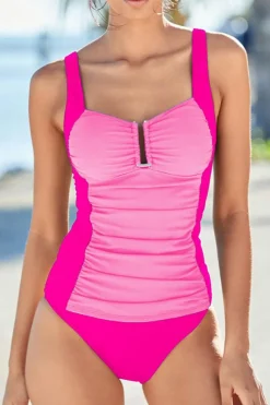 Fashion Dear-Lover Ruched Tummy Control Tankini 2pcs Swimsuit Bonbon