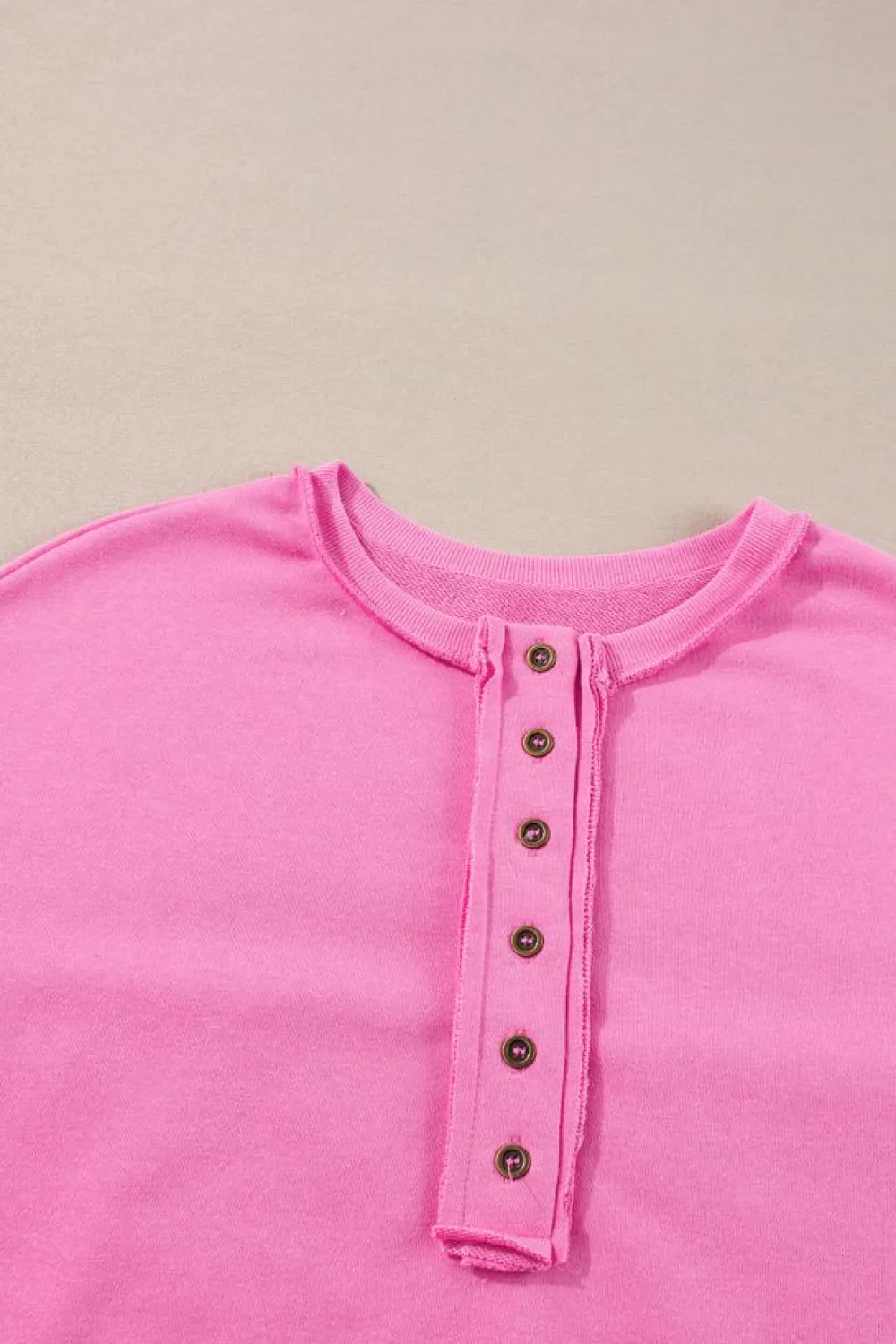 Outlet Dear-Lover Sequin Patchwork High Low Hem Henley Sweatshirt Bonbon