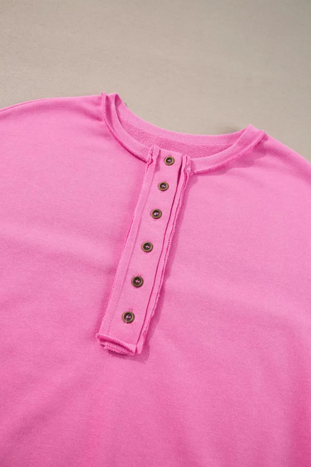 Outlet Dear-Lover Sequin Patchwork High Low Hem Henley Sweatshirt Bonbon