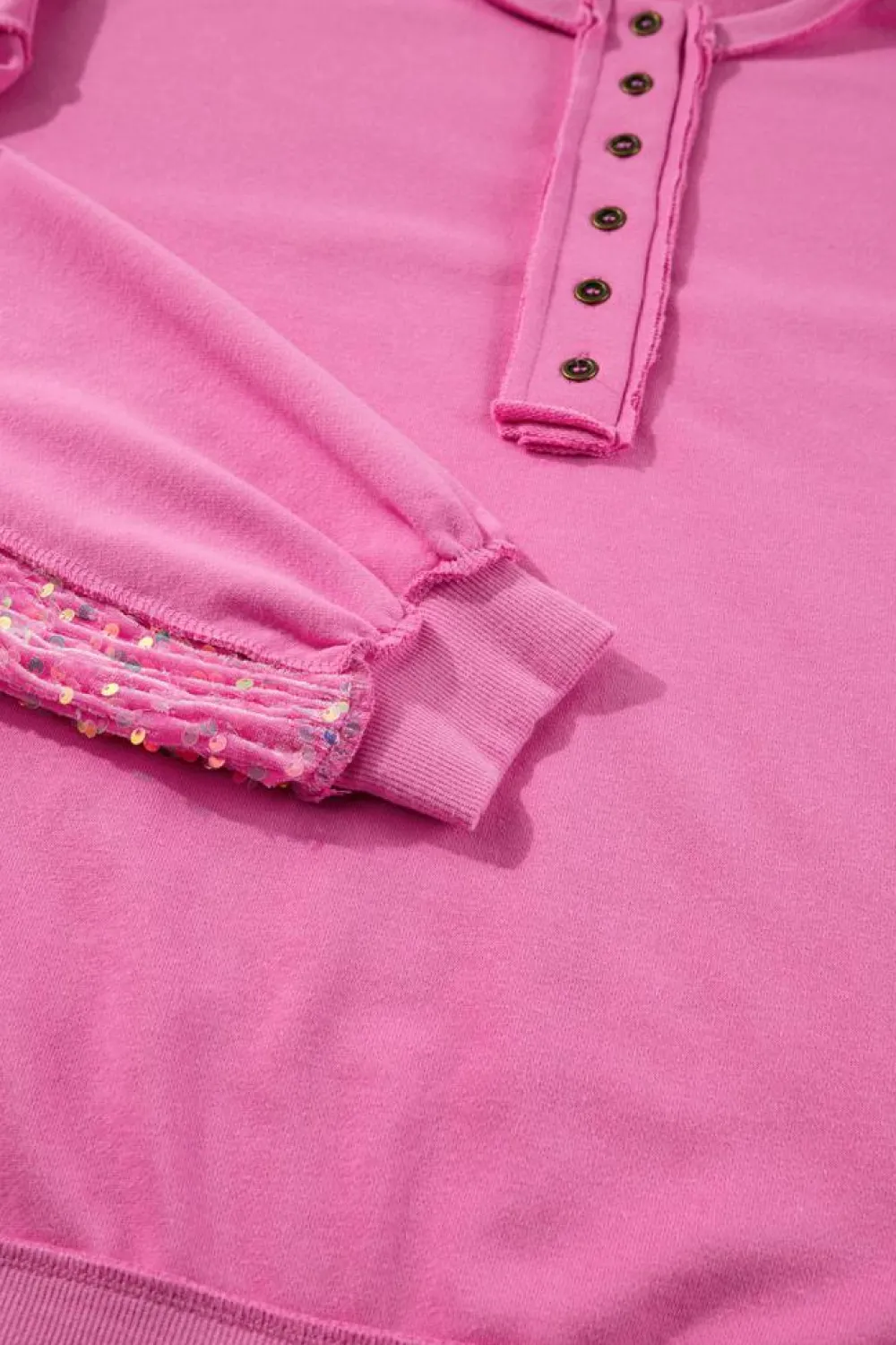Outlet Dear-Lover Sequin Patchwork High Low Hem Henley Sweatshirt Bonbon