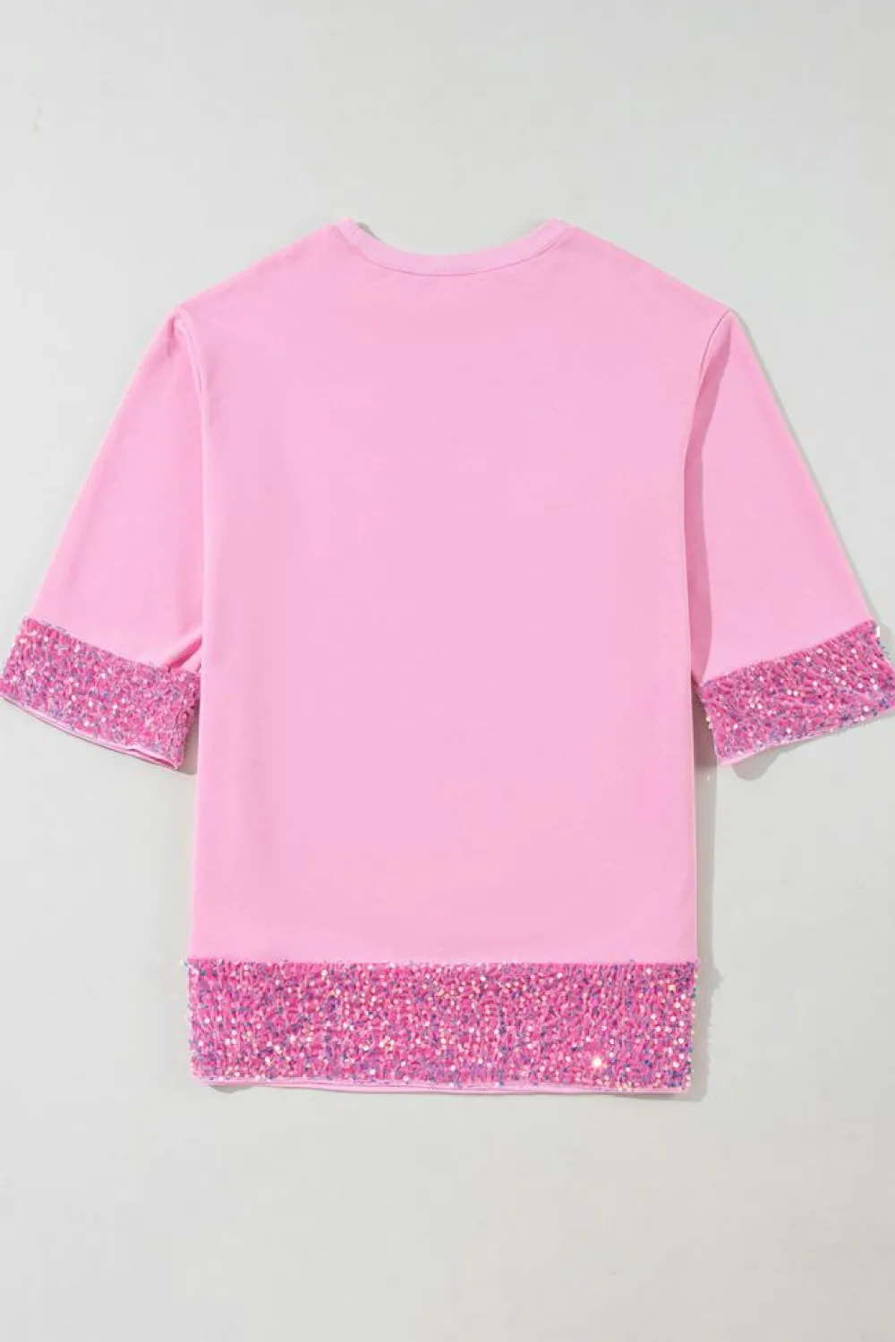 Sale Dear-Lover Sequin Trim Bracelet Sleeve Shift Crew Neck Short Dress Bonbon