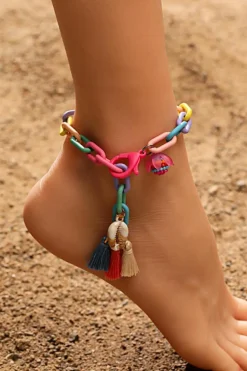 Best Dear-Lover Shell Tassel Colorful Chain Link Adjustable Anklet Bonbon