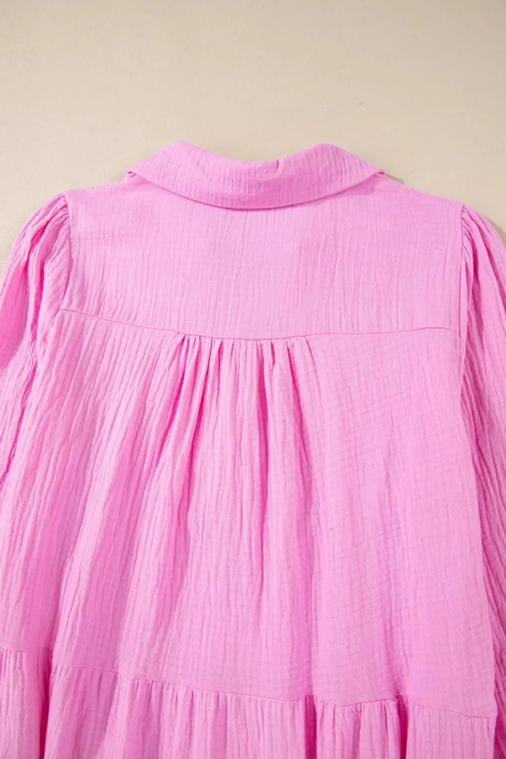 Sale Dear-Lover Solid Collared V Neck Tiered Loose Fit Midi Dress Bonbon
