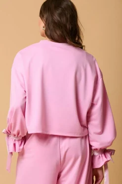Best Dear-Lover Solid Color Drawstring Long Sleeve Top and Pants Set Bonbon