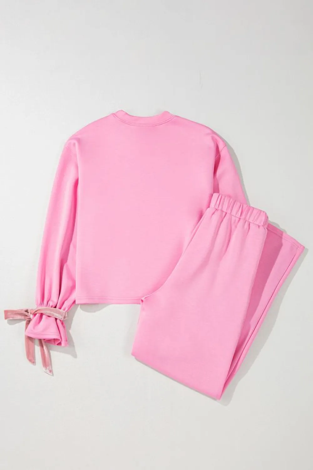Best Dear-Lover Solid Color Drawstring Long Sleeve Top and Pants Set Bonbon