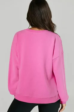 Outlet Dear-Lover Solid O Neck High Low Hem Pullover Sweatshirt Bonbon