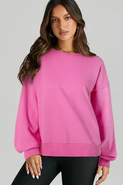 Outlet Dear-Lover Solid O Neck High Low Hem Pullover Sweatshirt Bonbon