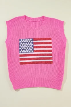 Hot Dear-Lover Sparkling American Flag Knitted Vest Bonbon