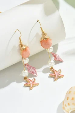Fashion Dear-Lover Starfish Conch Shell Pearl Dangle Earrings Bonbon
