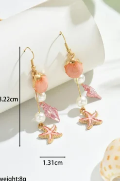 Fashion Dear-Lover Starfish Conch Shell Pearl Dangle Earrings Bonbon