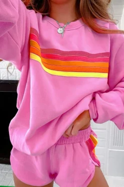 Hot Dear-Lover Striped Accent Pullover and Shorts Two Piece Casual Set Bonbon