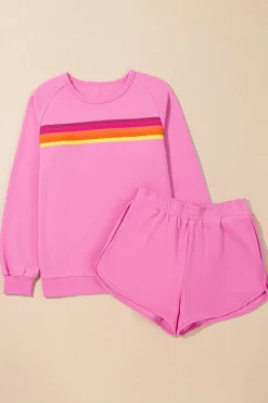 Hot Dear-Lover Striped Accent Pullover and Shorts Two Piece Casual Set Bonbon