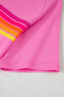 Online Dear-Lover Striped Patch Front Casual Tee Bonbon