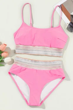Best Dear-Lover Striped Patchwork Spaghetti Strap High Waist Bikini Swimsuit Bonbon