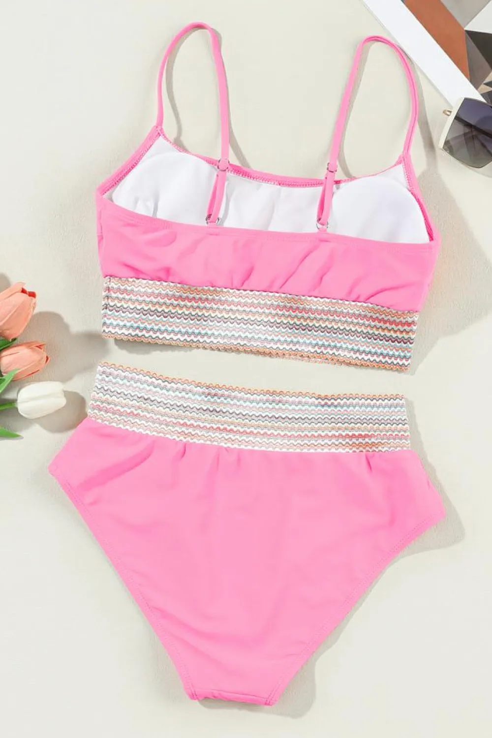 Best Dear-Lover Striped Patchwork Spaghetti Strap High Waist Bikini Swimsuit Bonbon