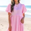 Clearance Dear-Lover Textured Bubble Sleeve High Waist Mini Dress Bonbon