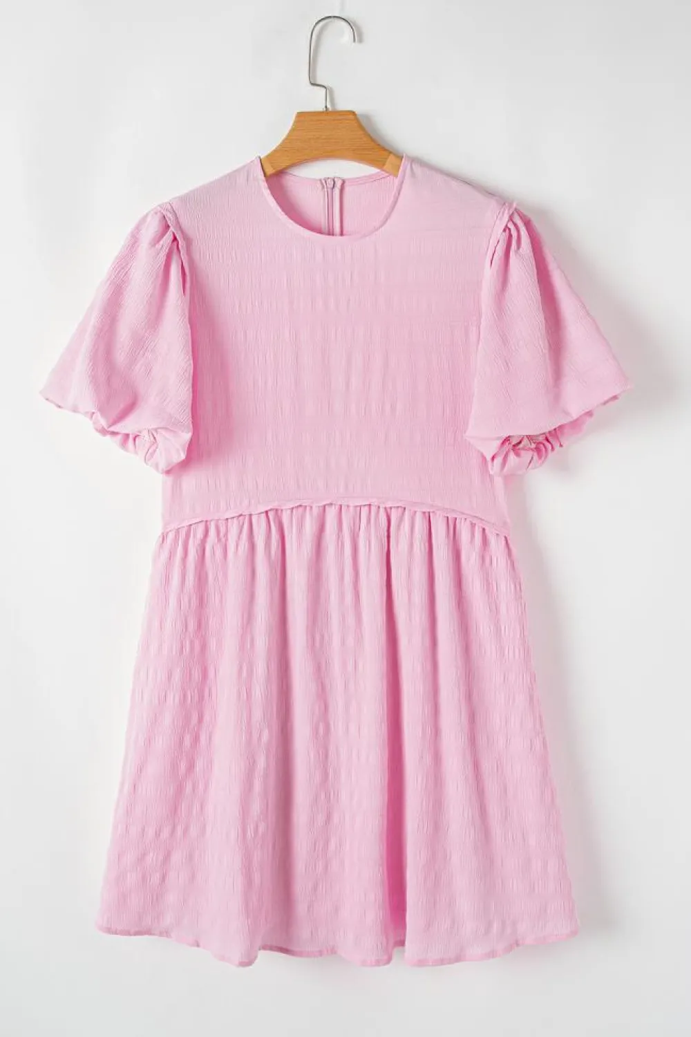 Clearance Dear-Lover Textured Bubble Sleeve High Waist Mini Dress Bonbon
