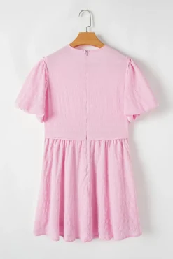 Clearance Dear-Lover Textured Bubble Sleeve High Waist Mini Dress Bonbon