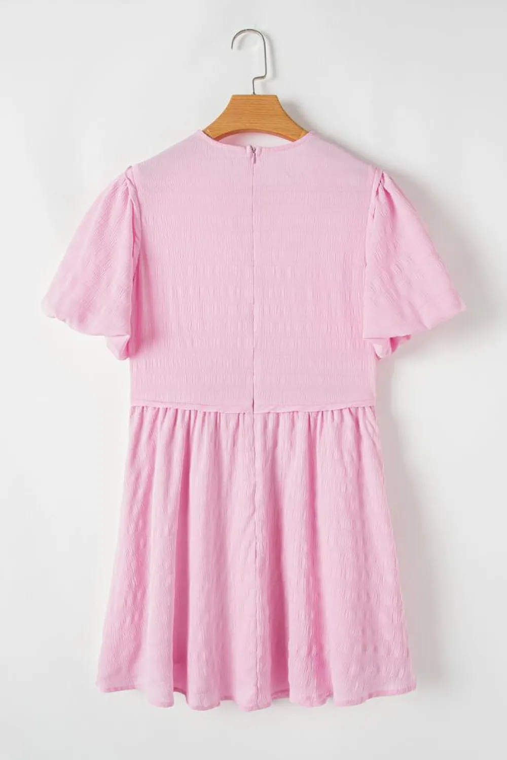 Clearance Dear-Lover Textured Bubble Sleeve High Waist Mini Dress Bonbon