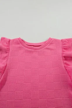 New Dear-Lover Textured Ruffled Sleeve Tee and Drawstring Shorts Set Bonbon