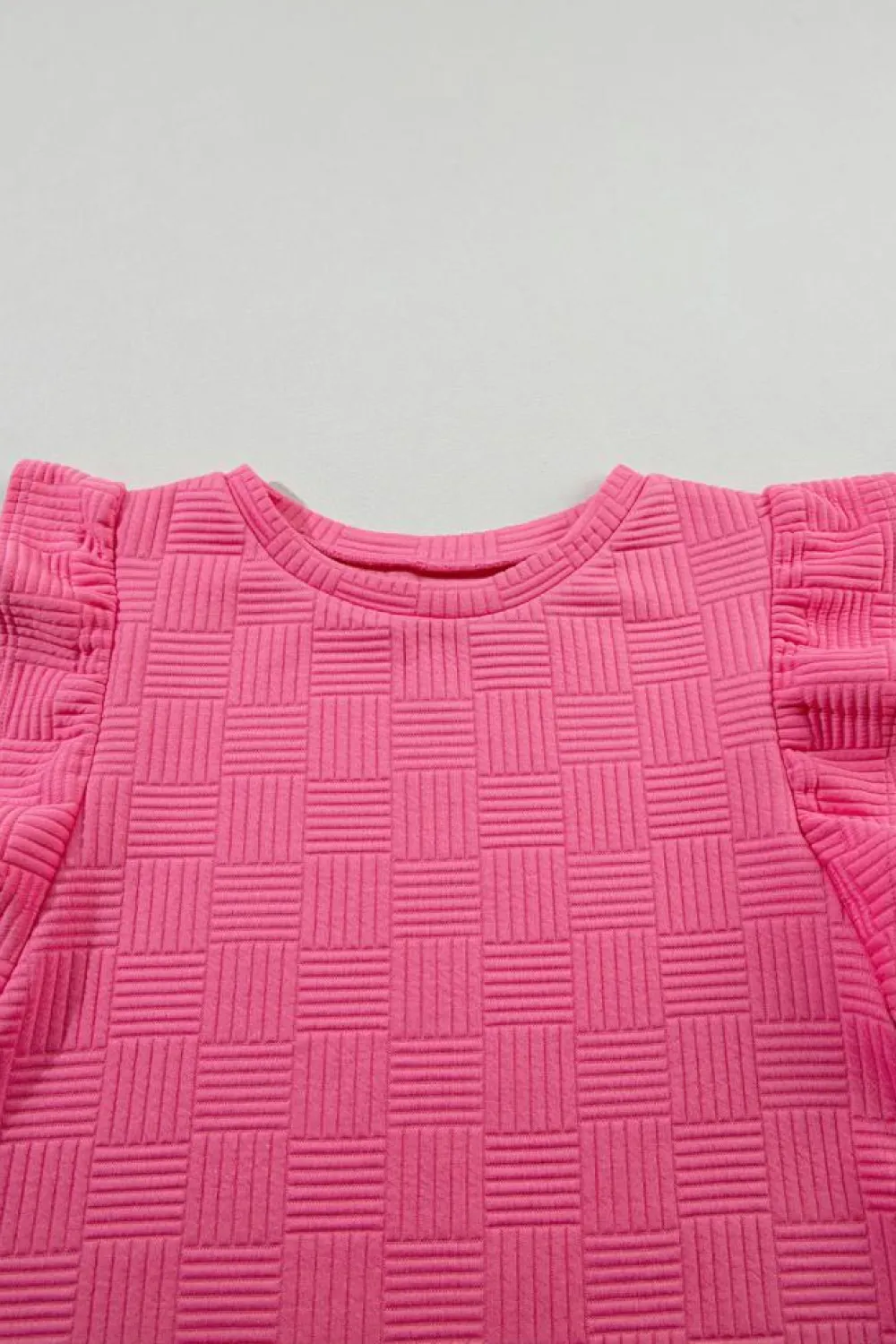 New Dear-Lover Textured Ruffled Sleeve Tee and Drawstring Shorts Set Bonbon