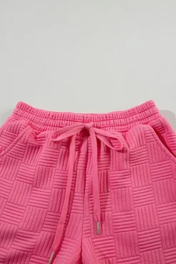 New Dear-Lover Textured Ruffled Sleeve Tee and Drawstring Shorts Set Bonbon