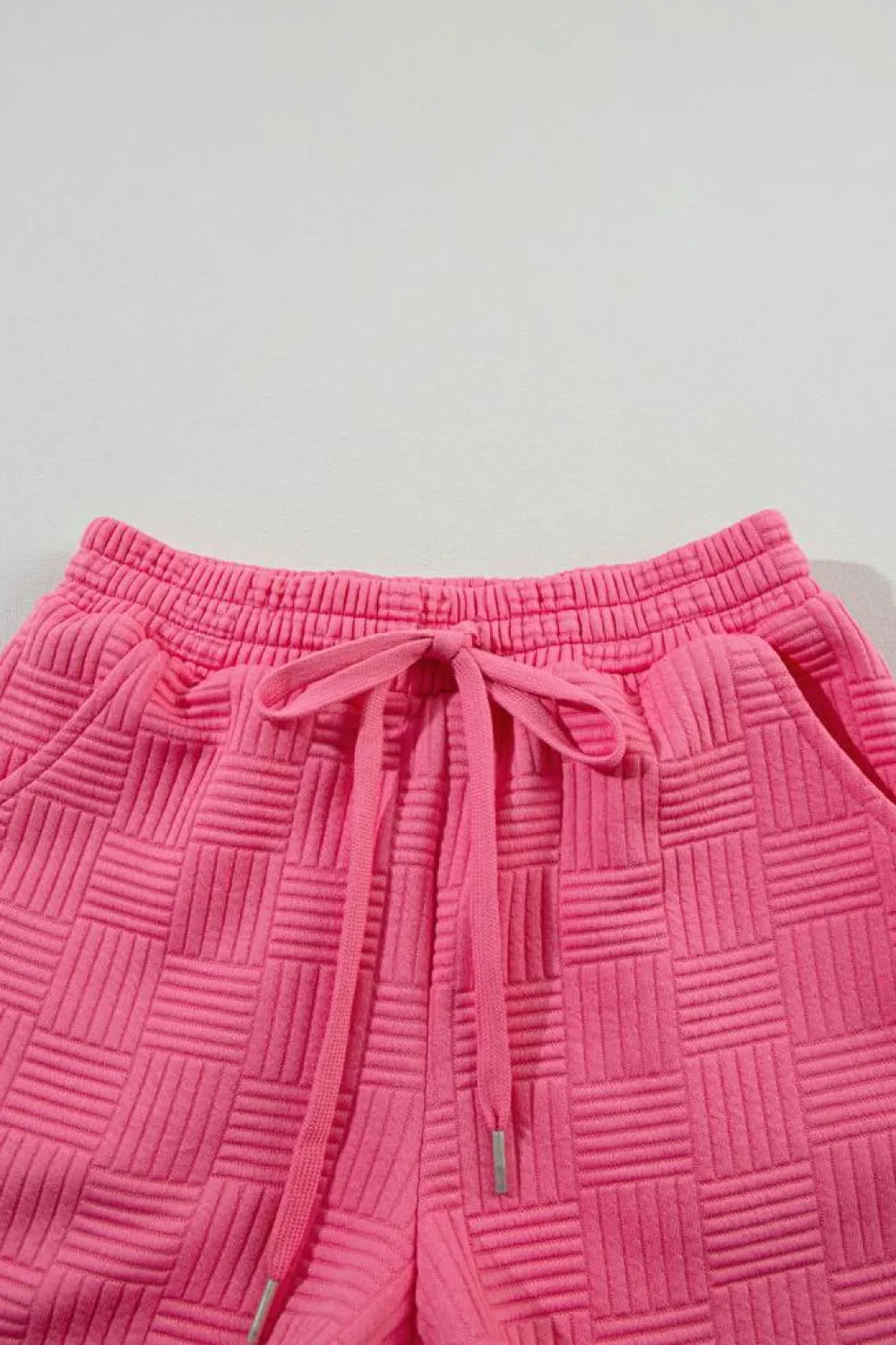 New Dear-Lover Textured Ruffled Sleeve Tee and Drawstring Shorts Set Bonbon