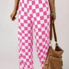 Fashion Dear-Lover 2-Tone Checked Print High Waist Wide Leg Pants Bonbon
