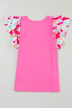 Clearance Dear-Lover V Neck Printed Ruffle Sleeve Patchwork T-shirt Bonbon