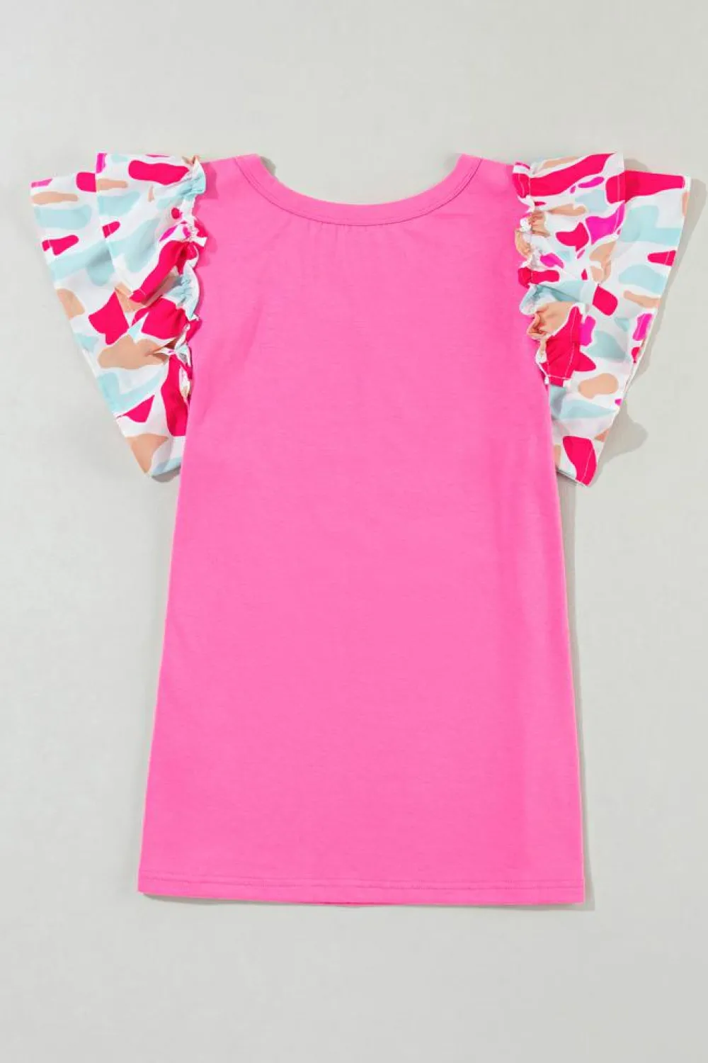 Clearance Dear-Lover V Neck Printed Ruffle Sleeve Patchwork T-shirt Bonbon