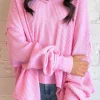 Fashion Dear-Lover Waffle Knit Exposed Seam High Low Top Bonbon