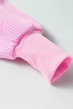 Fashion Dear-Lover Waffle Knit Exposed Seam High Low Top Bonbon