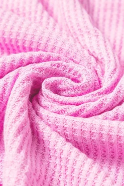 Fashion Dear-Lover Waffle Knit Exposed Seam High Low Top Bonbon