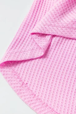 Fashion Dear-Lover Waffle Knit Exposed Seam High Low Top Bonbon