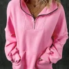 Outlet Dear-Lover Zip-up Stand Neck Kangaroo Pocket Sweatshirt Bonbon