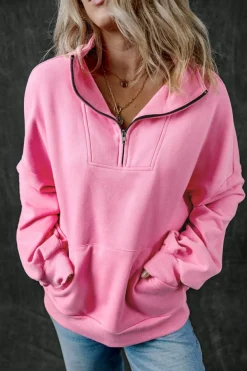 Outlet Dear-Lover Zip-up Stand Neck Kangaroo Pocket Sweatshirt Bonbon