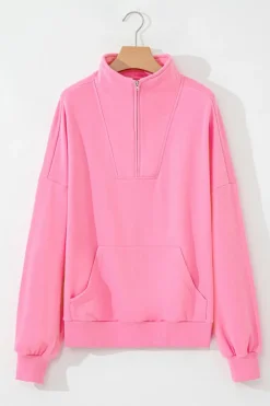 Outlet Dear-Lover Zip-up Stand Neck Kangaroo Pocket Sweatshirt Bonbon